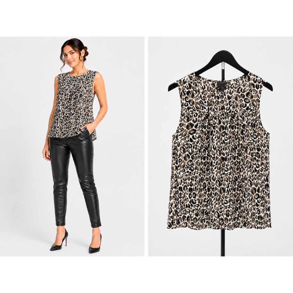 Ann Taylor Sleeveless Blouse Shell Size 10 Leopard Animal Print Scoop Neck